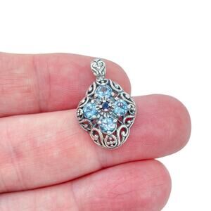 Estate Sterling Silver 925 Blue Topaz Sapphire Pendant